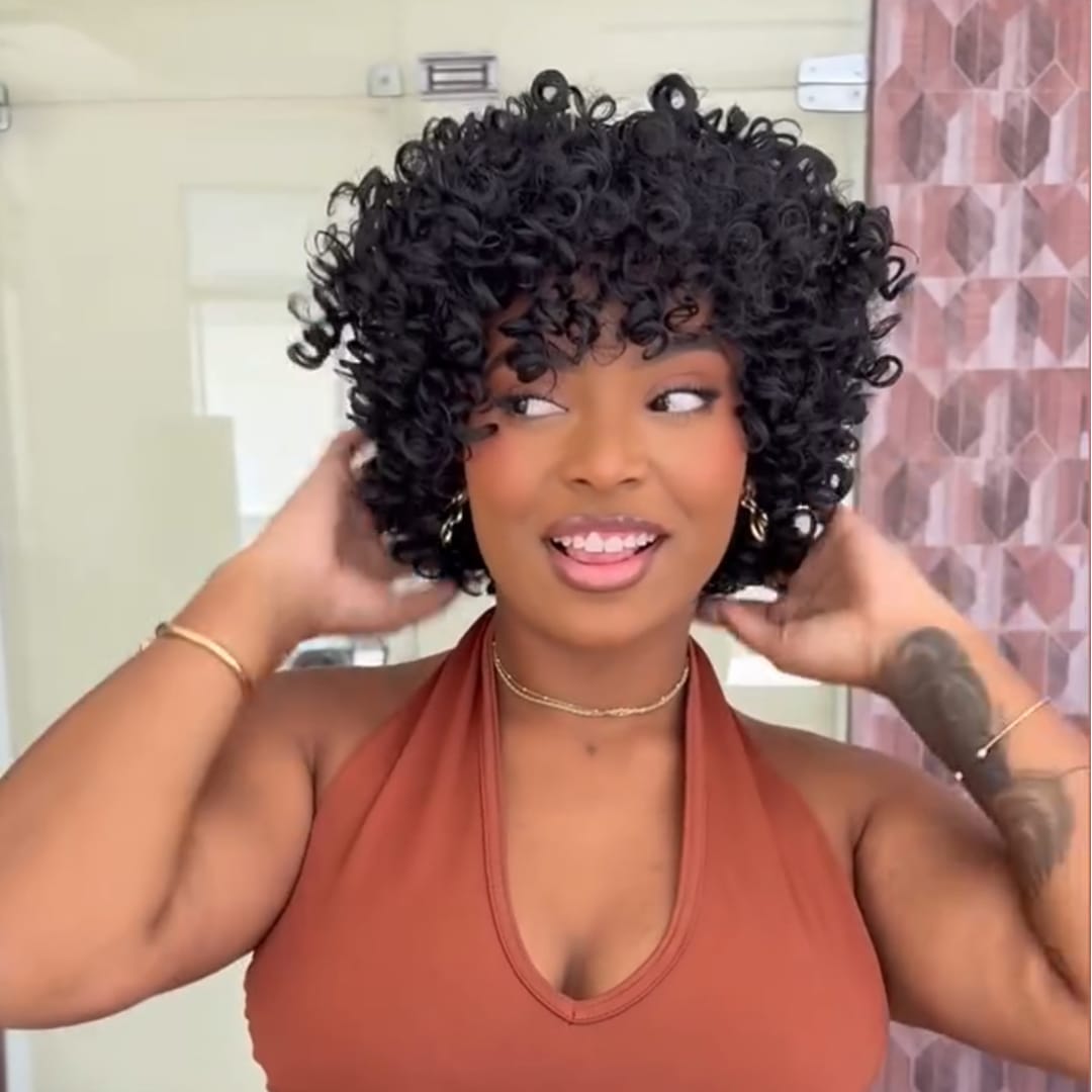 AILUXY Perruque Bouclettes Volumineuses Kinky Curly  Cheveux Vierges Humains Look Très Naturel