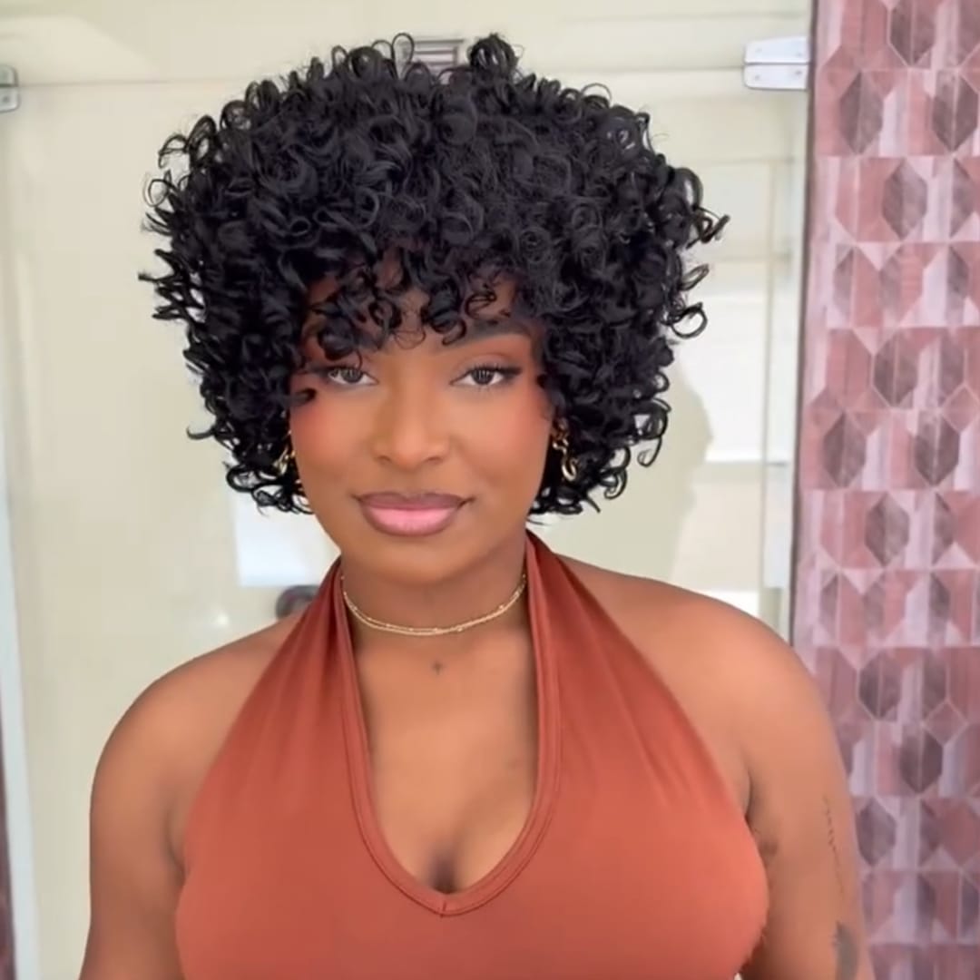 AILUXY Perruque Bouclettes Volumineuses Kinky Curly  Cheveux Vierges Humains Look Très Naturel