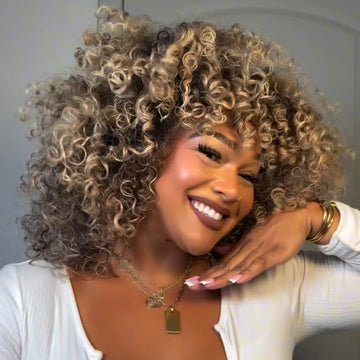 AILUXY Perruque Cheveux Bouclés Volume Blond Mêlé | Boucles Naturelles & Ultra‑Volumineuses