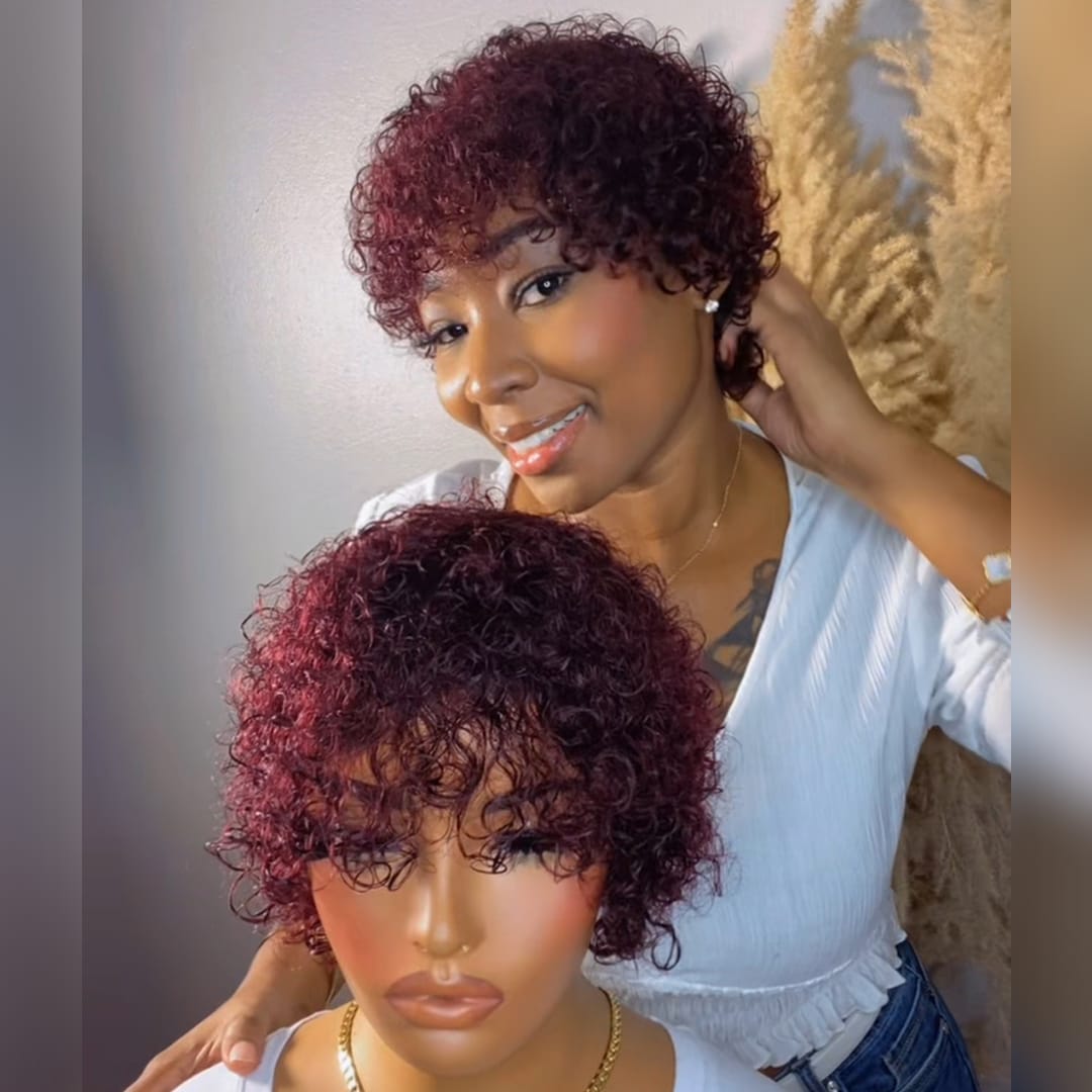 AILUXY Perruque Cheveux Crépus Bordeaux, Style Chic et Facile à Porter