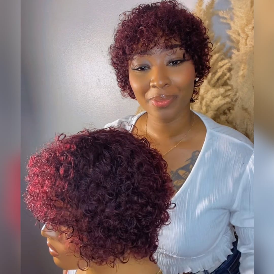 AILUXY Perruque Cheveux Crépus Bordeaux, Style Chic et Facile à Porter