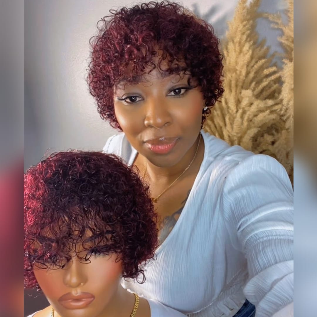 AILUXY Perruque Cheveux Crépus Bordeaux, Style Chic et Facile à Porter