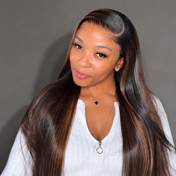 AILUXY Perruque Cheveux Lisses Longues Mèches Clair, Lace Front Naturelle