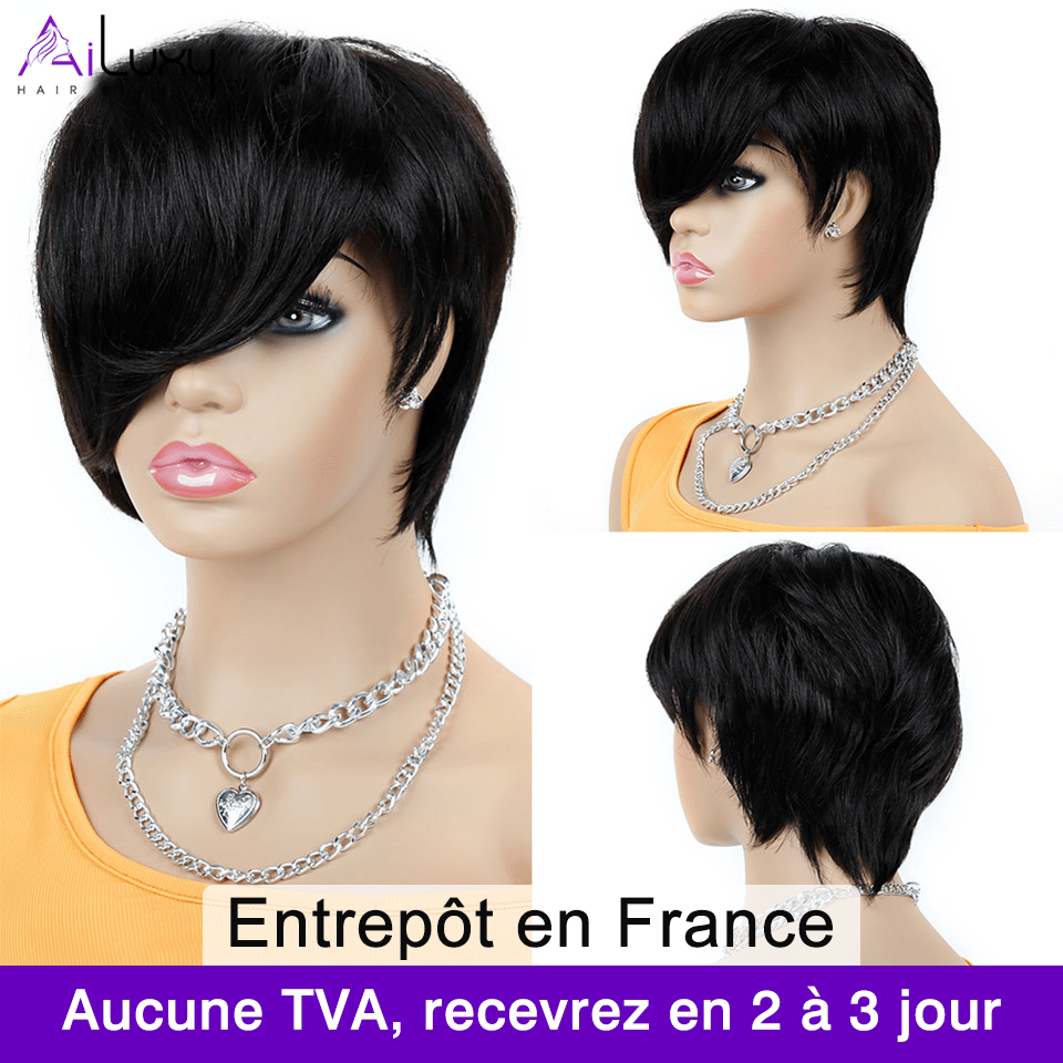 AILUXY Lisse Courte couleur chocolat Perruque 100% Cheveux Humains comme sur la vidéo 2 - 3 jours reçus+Un beau cadeau