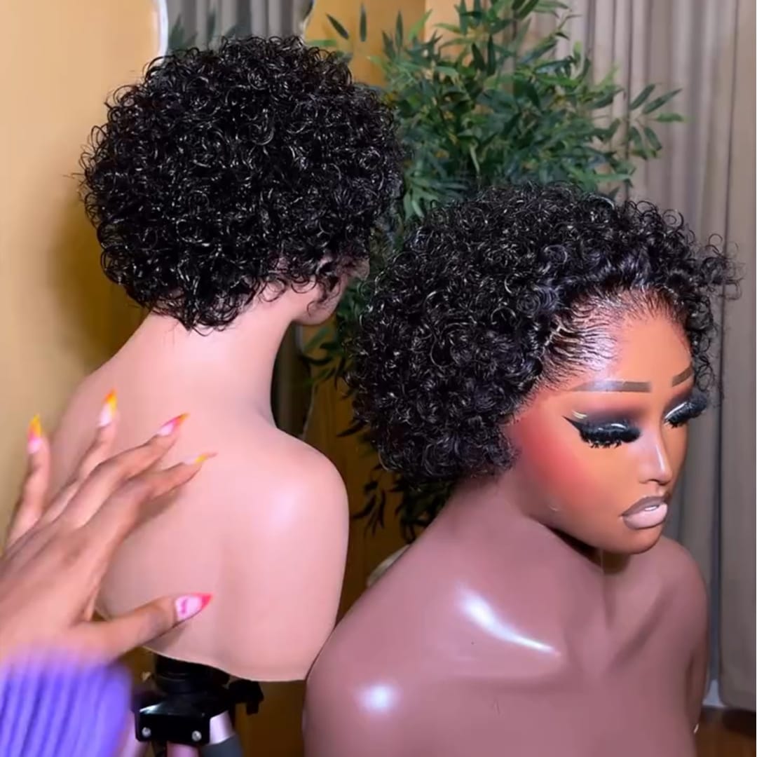 AILUXY Perruque Courte à Petites Boucles Afro ,Avec 13x4 Lace Front Invisible, Style Rétro et Dynamique, Très Facile à Installer, Idéale pour un Look Authentique