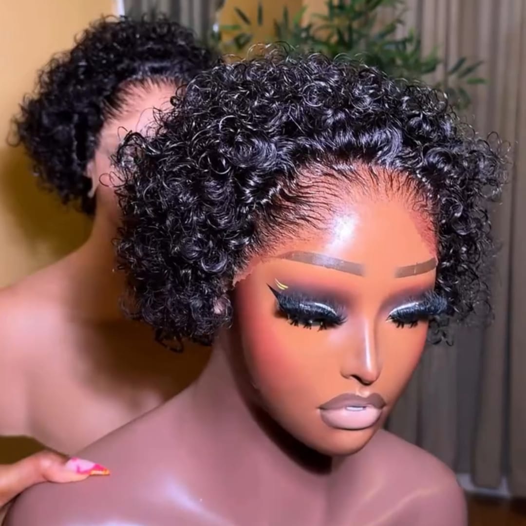 AILUXY Perruque Courte à Petites Boucles Afro ,Avec 13x4 Lace Front Invisible, Style Rétro et Dynamique, Très Facile à Installer, Idéale pour un Look Authentique