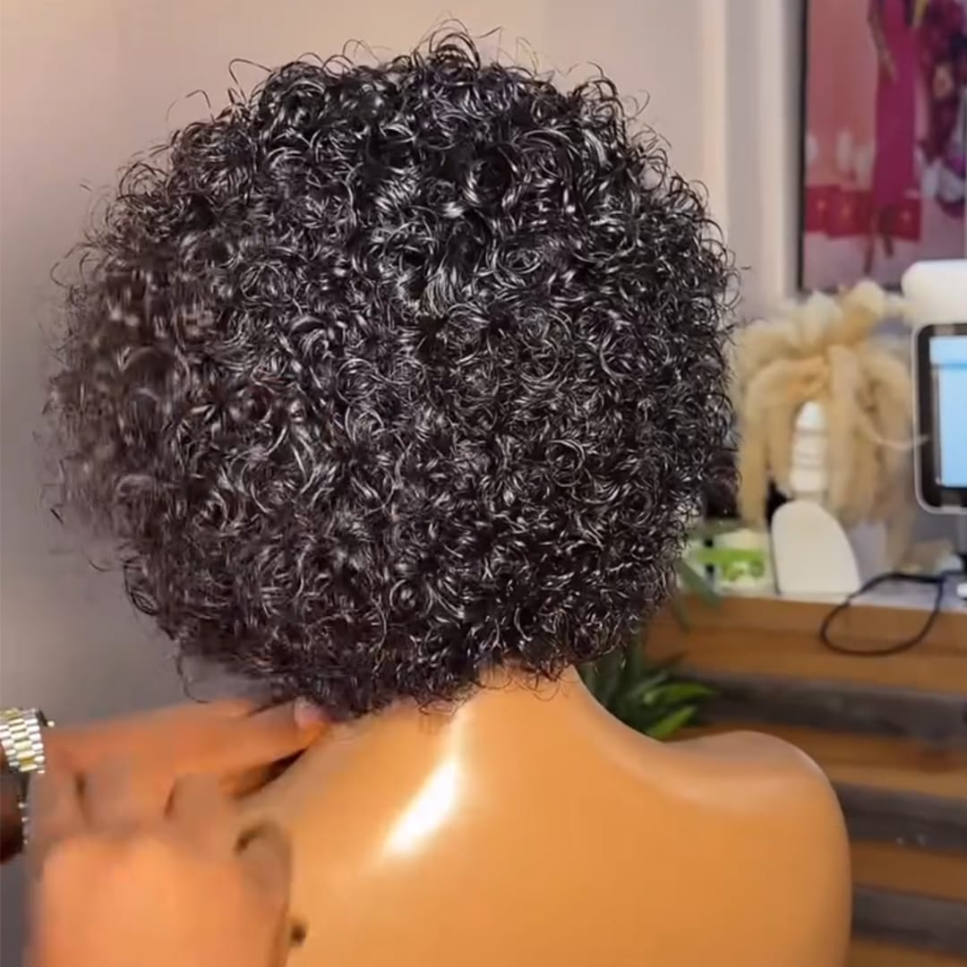 AILUXY Perruque Courte Kinky Curly avec Tresses Frontales 13x4 - Cheveux Humains 100%