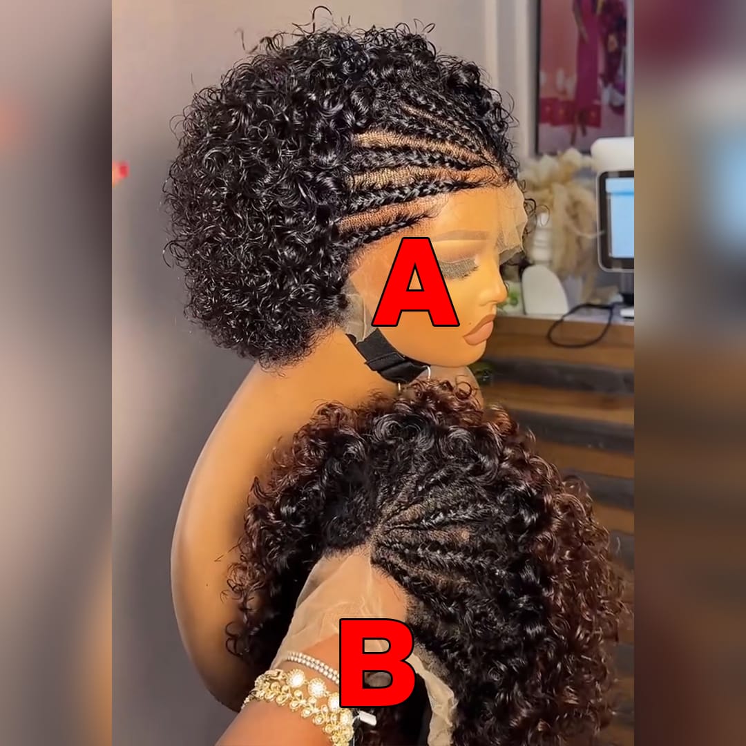 AILUXY Perruque Courte Kinky Curly avec Tresses Frontales 13x4 - Cheveux Humains 100%