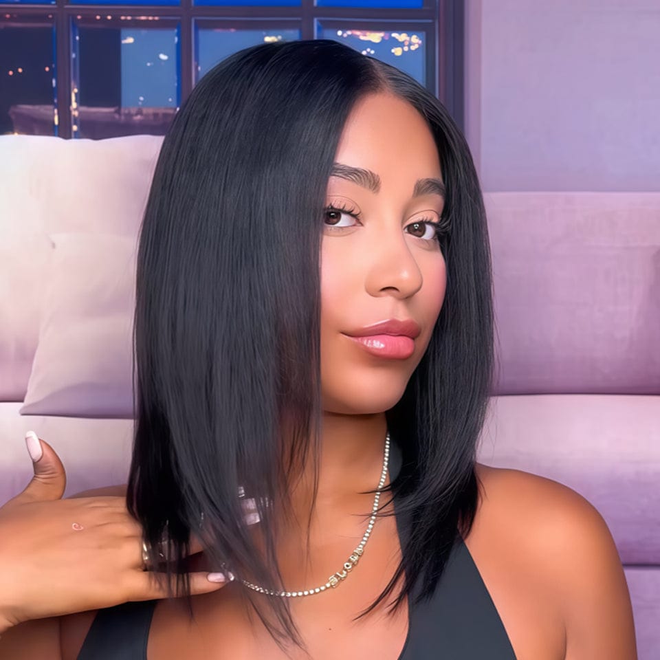 AILUXY Perruque courte Pixie Cut 13X4 YAKI LISSE