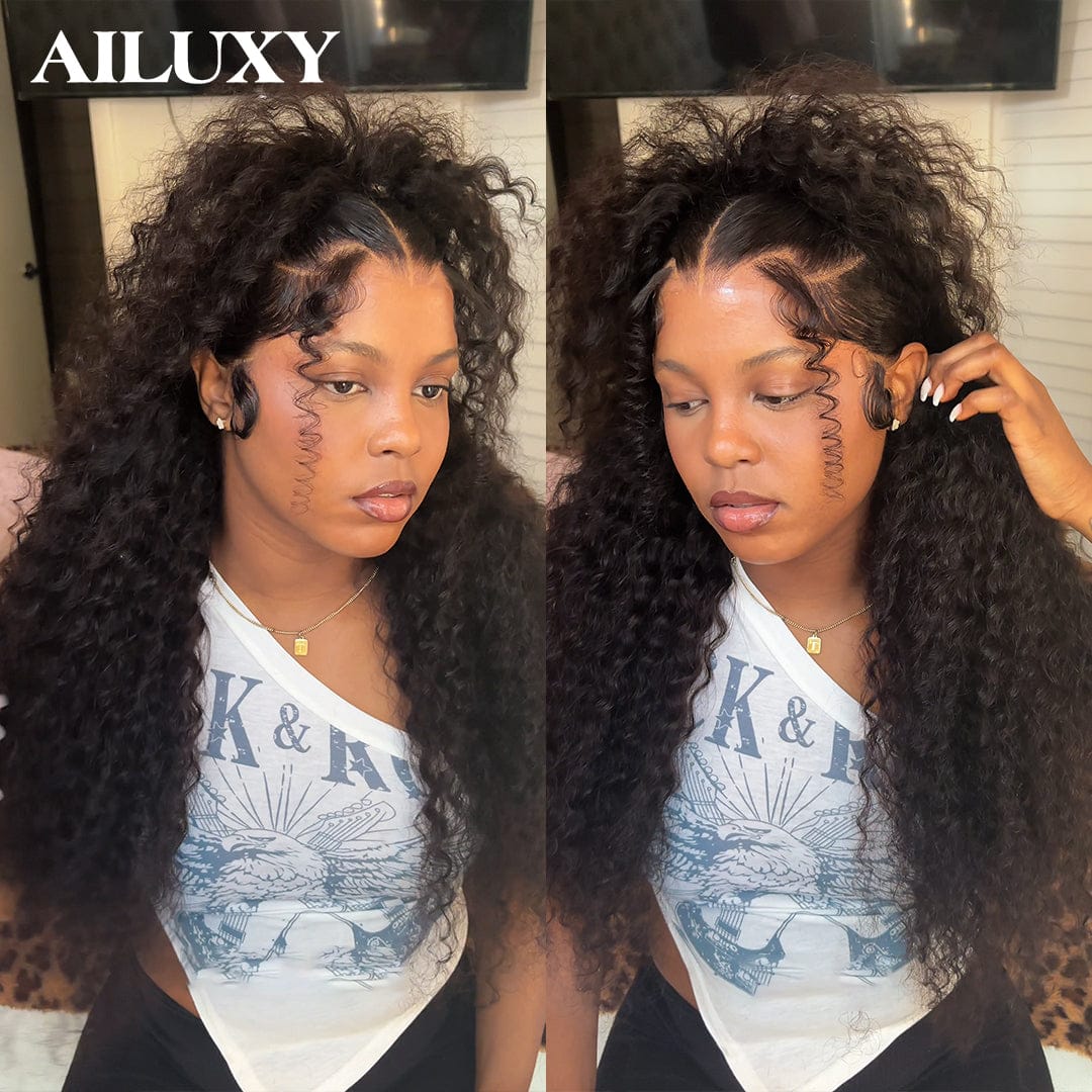 AILUXY Perruque Curly Lace Front 13x4 Frontal – Cheveux 100% Naturels pour un Look Glamour 3.0，Coiffure Relevée