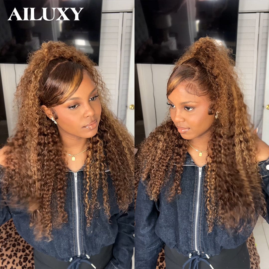 AILUXY Perruque Curly Lace Front 13x4 Frontal – Cheveux 100% Naturels pour un Look Glamour Chignon