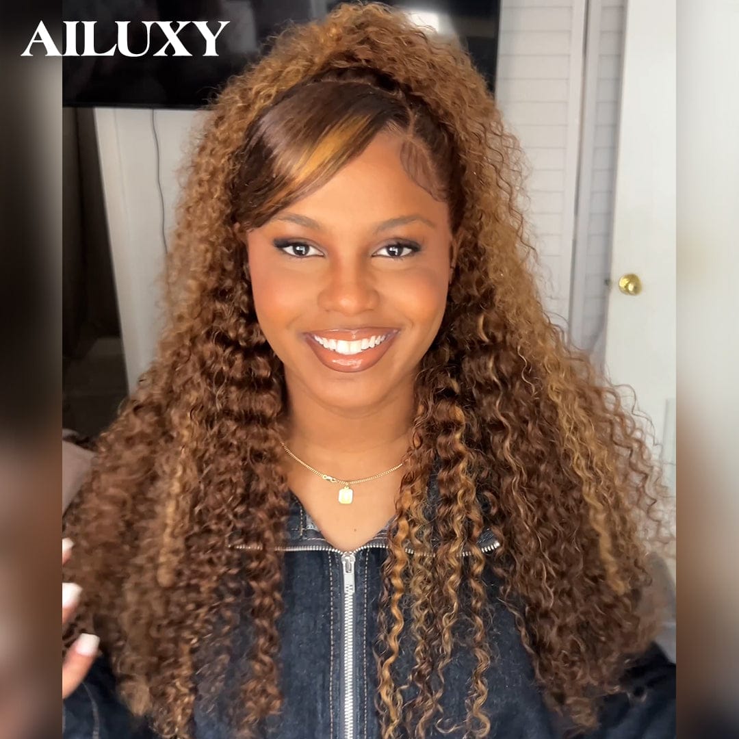 AILUXY Perruque Curly Lace Front 13x4 Frontal – Cheveux 100% Naturels pour un Look Glamour Chignon