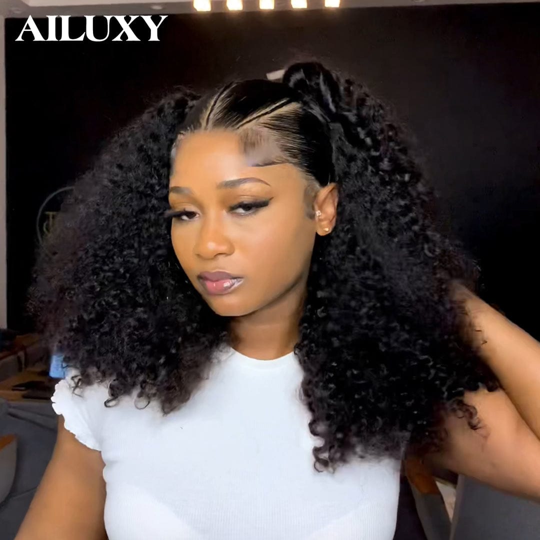 AILUXY Perruque Curly Tressée 13x4 Lace Frontal - 100% Cheveux Humains Comme la photo