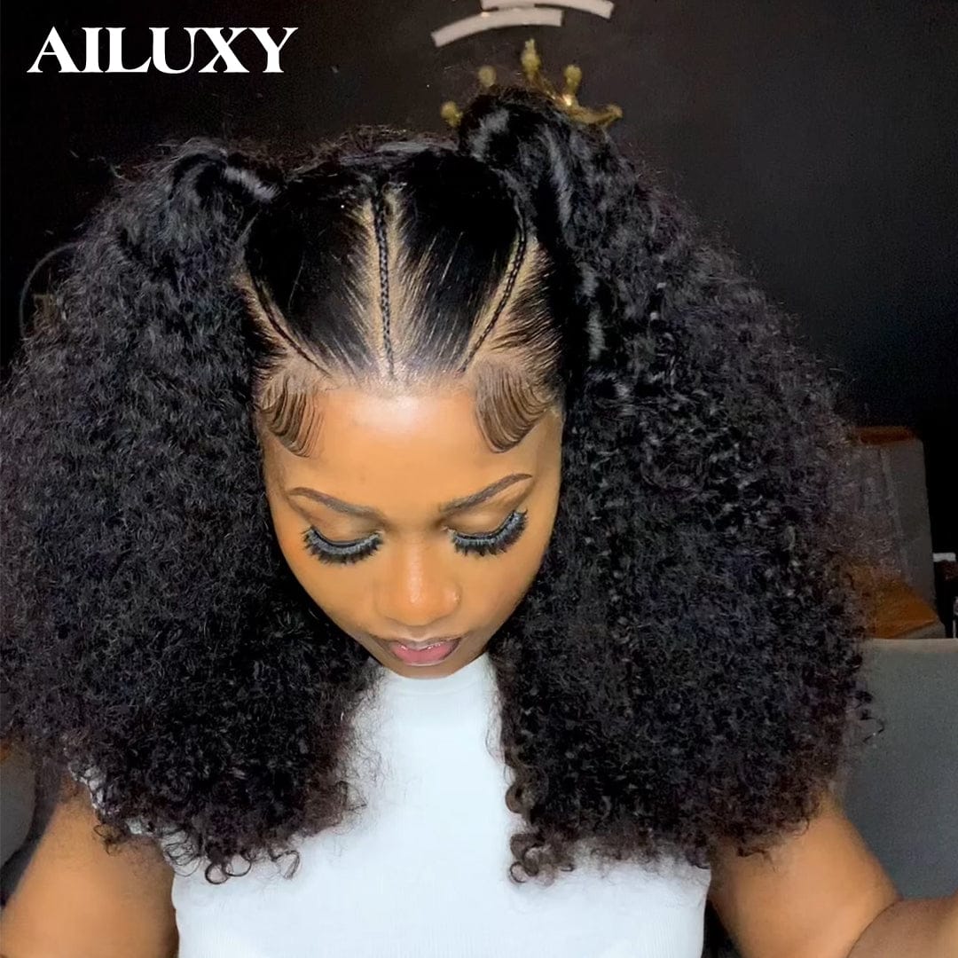 AILUXY Perruque Curly Tressée 13x4 Lace Frontal - 100% Cheveux Humains Comme la photo