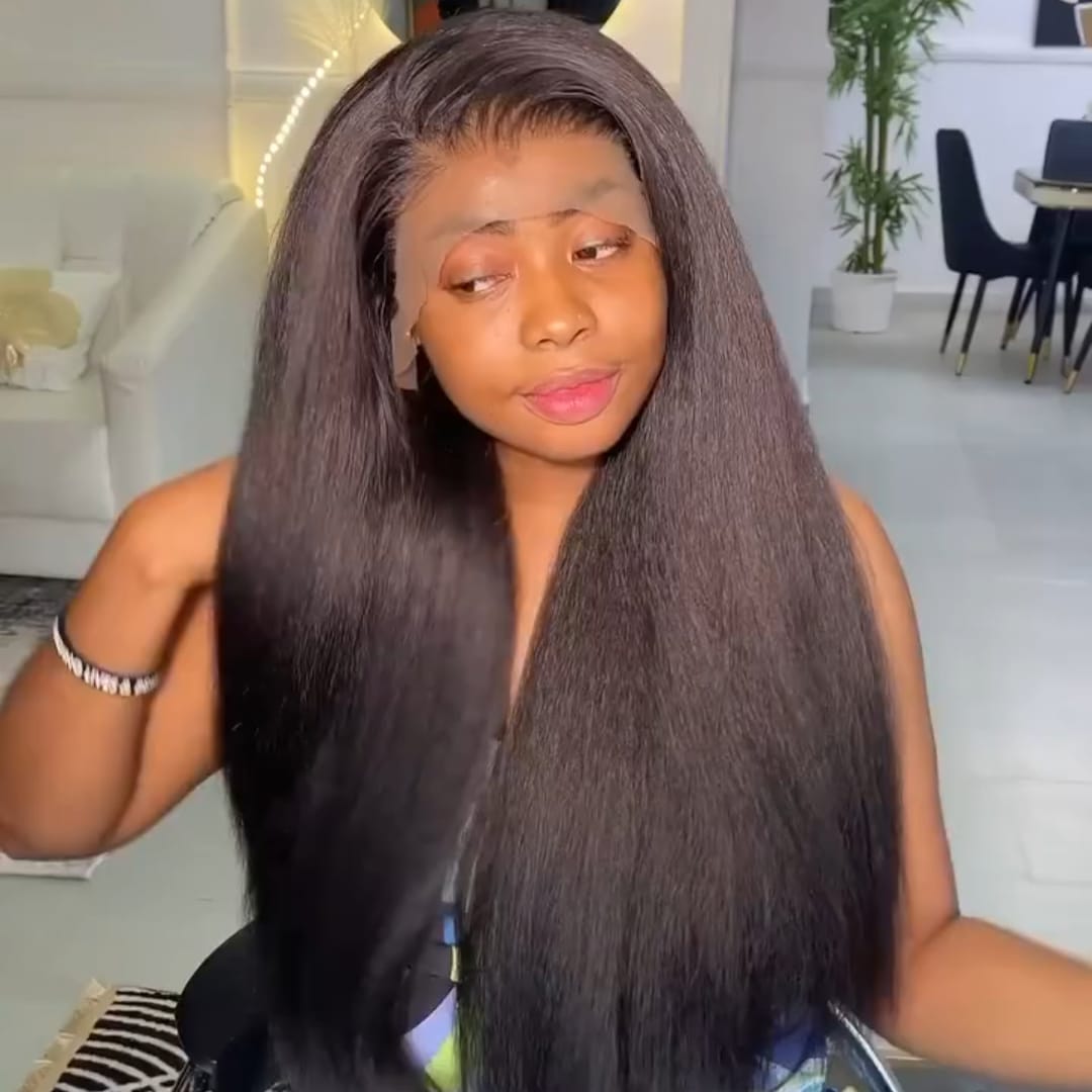 AILUXY Perruque Droite Afro - Lace HD Pré-tirée, 100% Cheveux Humains