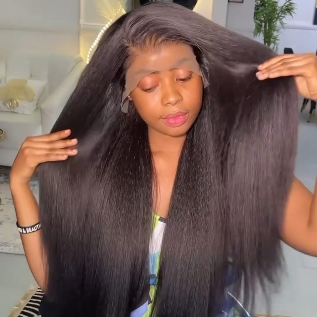 AILUXY Perruque Droite Afro - Lace HD Pré-tirée, 100% Cheveux Humains