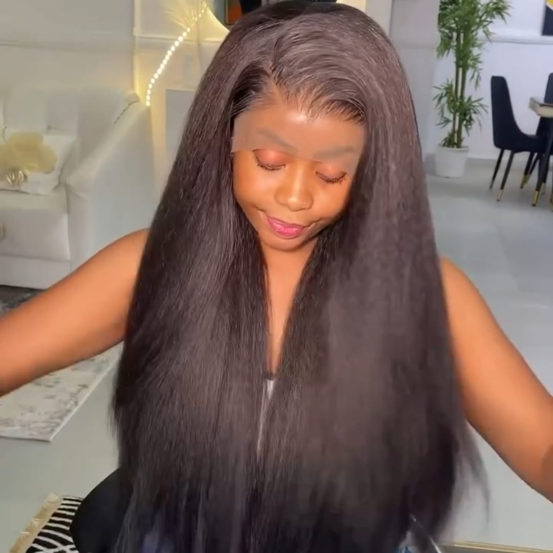 AILUXY Perruque Droite Afro - Lace HD Pré-tirée, 100% Cheveux Humains