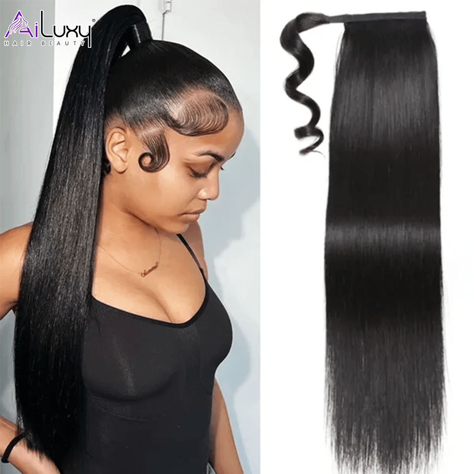 AILUXY Perruque Extension cheveux humains Ponytail Queues cheval hautes