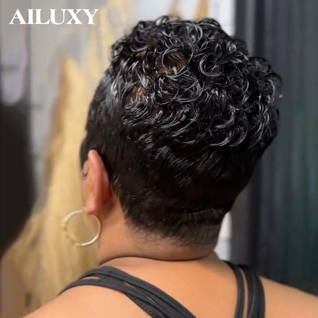 AILUXY Perruque full lace Pixie Couleur Naturelle 100% Cheveux Humains Naturels, Identique à l'image 2.0