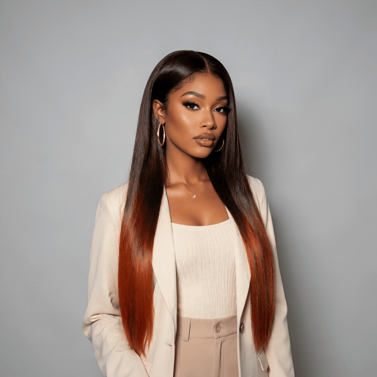 AILUXY Perruque Humaine 13x4 Lace Front Lisse – 100% Cheveux Humains, Couleur Orange Dégradé Authentique Comme sur la photo