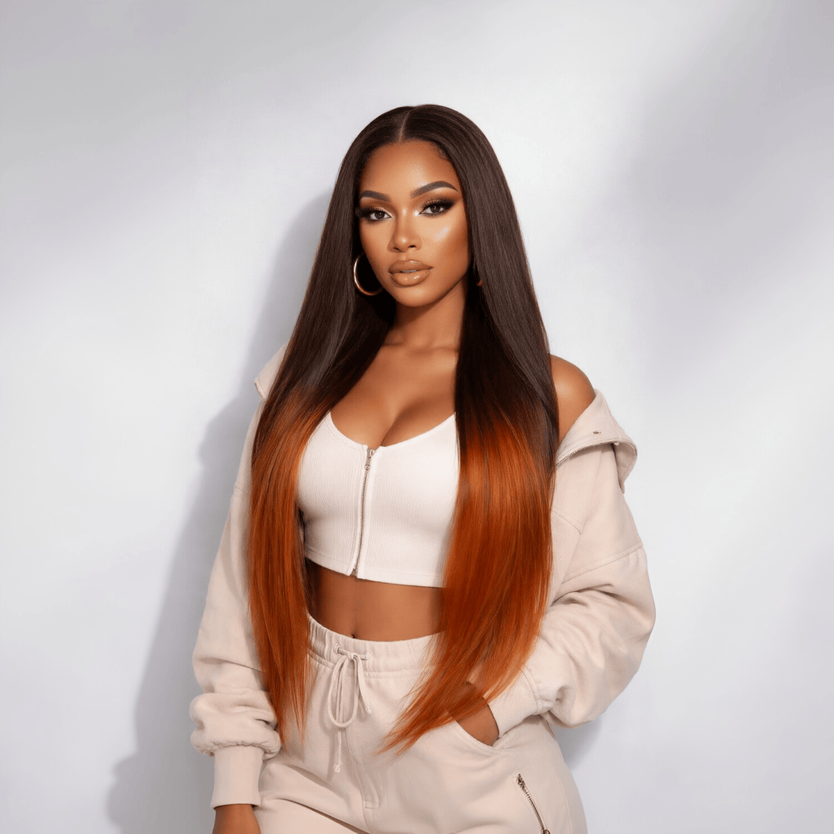 AILUXY Perruque Humaine 13x4 Lace Front Lisse – 100% Cheveux Humains, Couleur Orange Dégradé Authentique Comme sur la photo