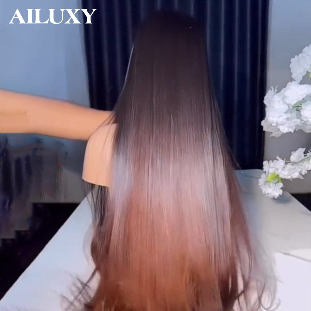 AILUXY Perruque Humaine 13x4 Lace Front Longue et Lisse – Couleur Châtain Dégradé Authentique