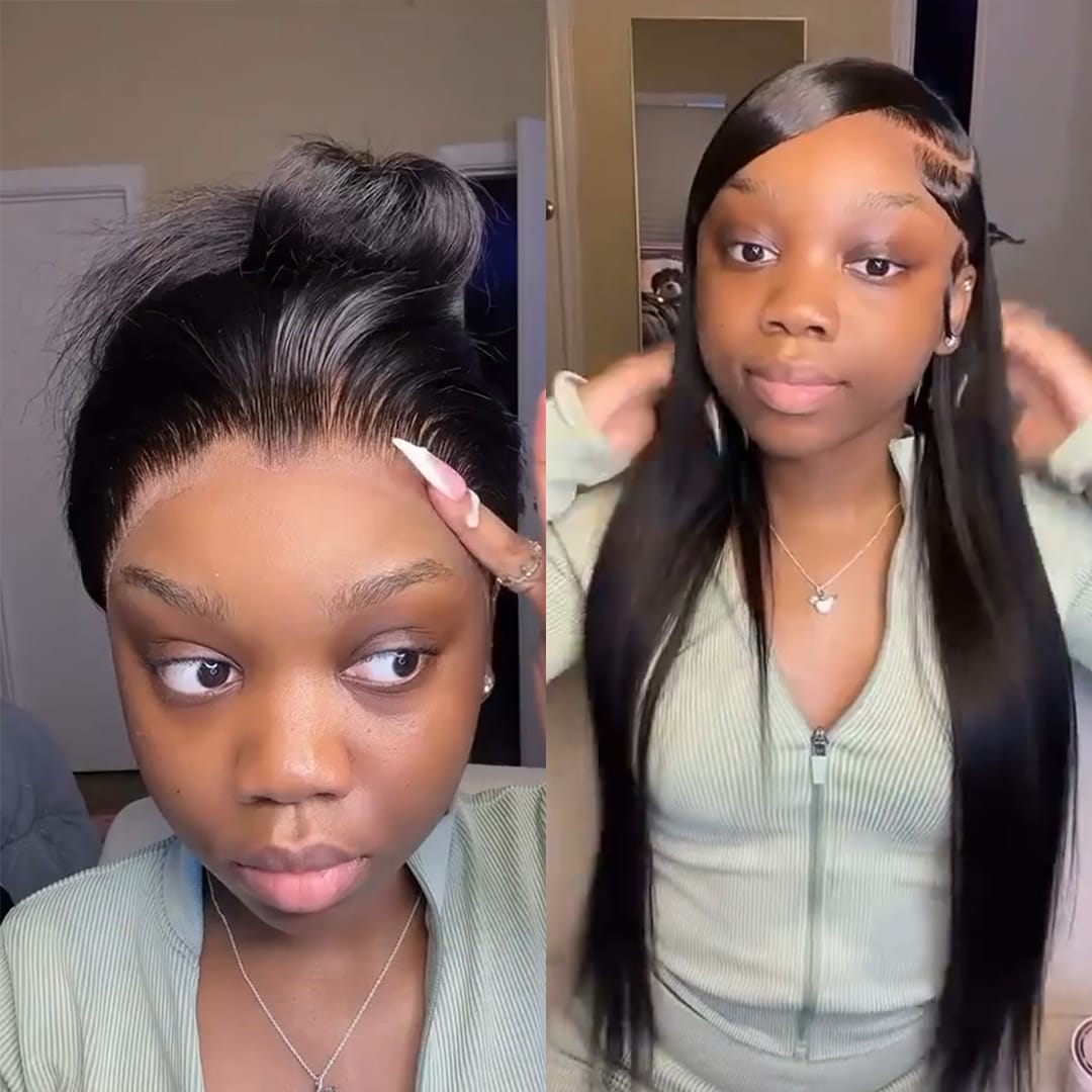 AILUXY Perruque Lace Front Lisse 13x4 - Cheveux Humains Noirs Naturels