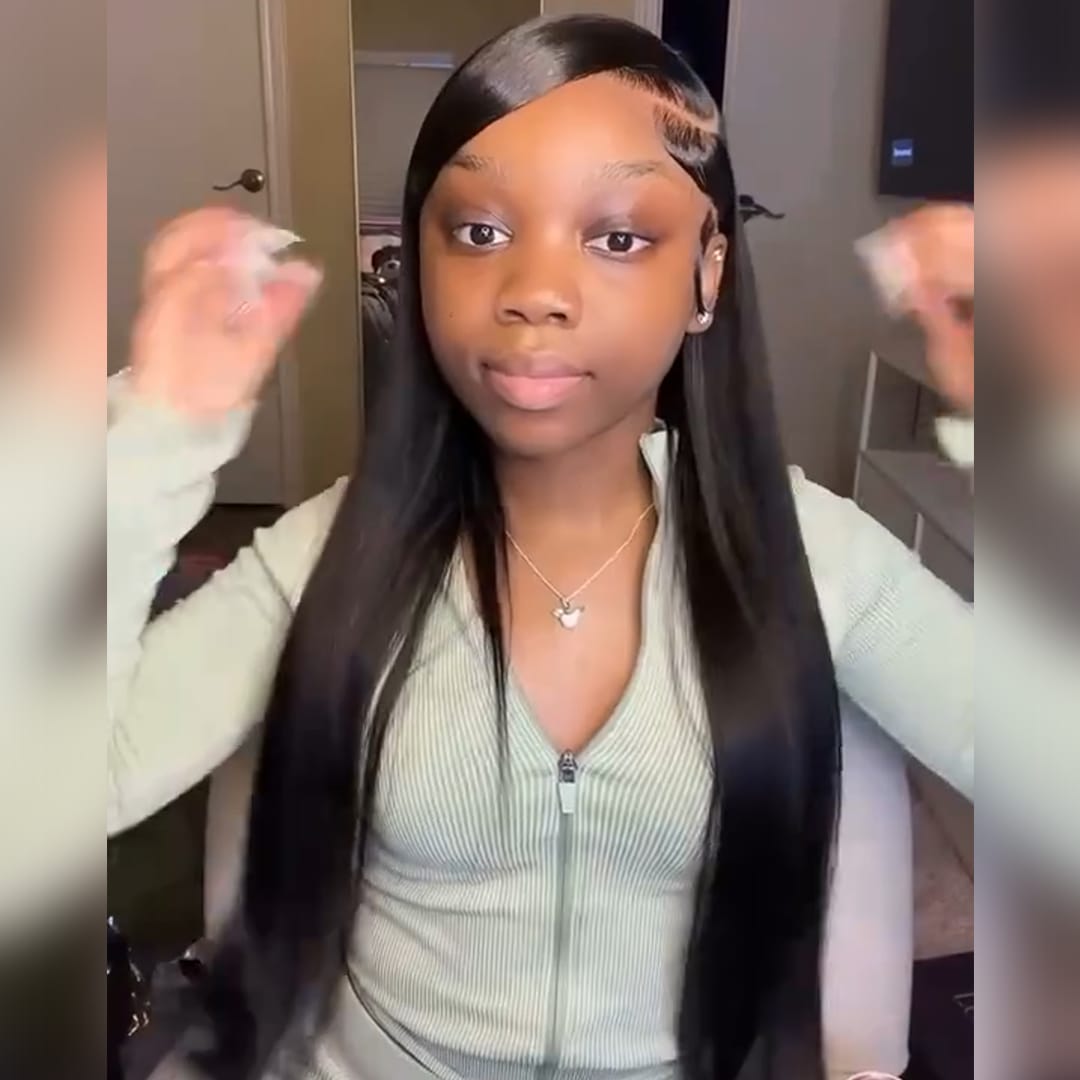 AILUXY Perruque Lace Front Lisse 13x4 - Cheveux Humains Noirs Naturels