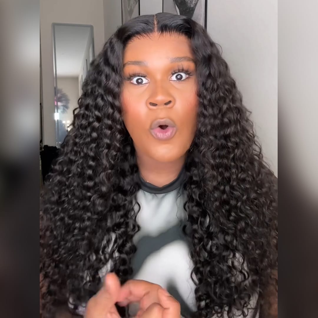 AILUXY Perruque Longue à Texture Frisée Profonde Brillance Satinée 13x4 Lace Frontal 200% densité Vrais 100% Cheveux Humains
