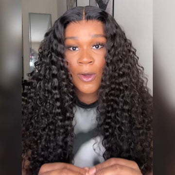 AILUXY Perruque Longue à Texture Frisée Profonde Brillance Satinée 13x4 Lace Frontal 200% densité Vrais 100% Cheveux Humains