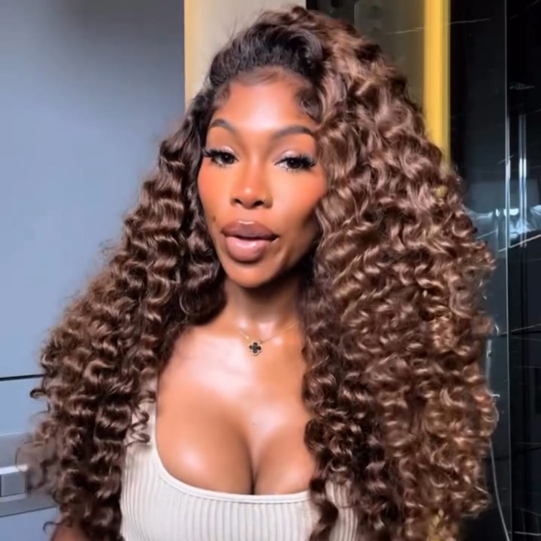 Ailuxy Perruque longue bouclée marron, boucles définies, grand volume, style afro glamour