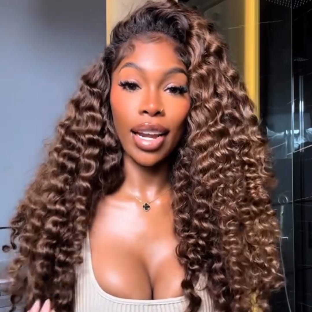 Ailuxy Perruque longue bouclée marron, boucles définies, grand volume, style afro glamour