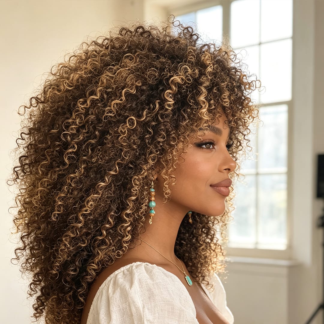 AILUXY Perruque personnalisée avancée 250% density Bouclés Élégant et stylé
