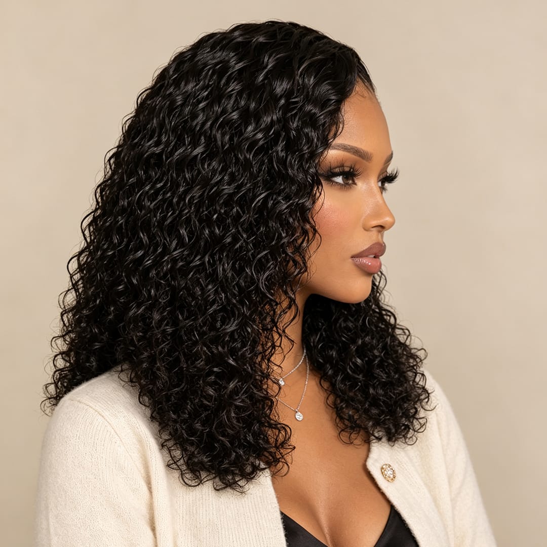 AILUXY Perruque Sans Colle 4x4 Lace Closure Perruque BOB Curly 200% densité 100% Cheveux humains