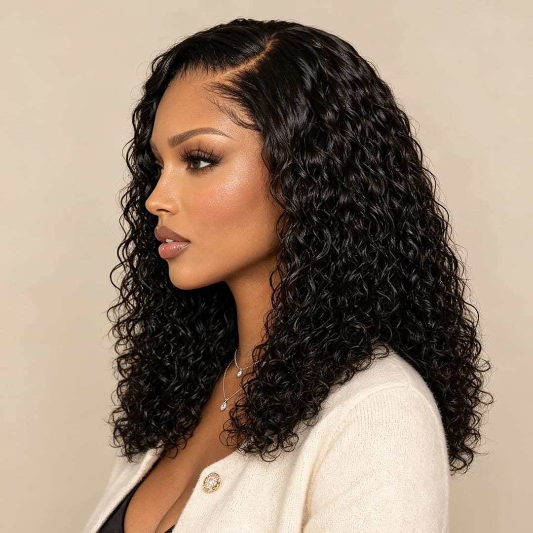 AILUXY Perruque Sans Colle 4x4 Lace Closure Perruque BOB Curly 200% densité 100% Cheveux humains