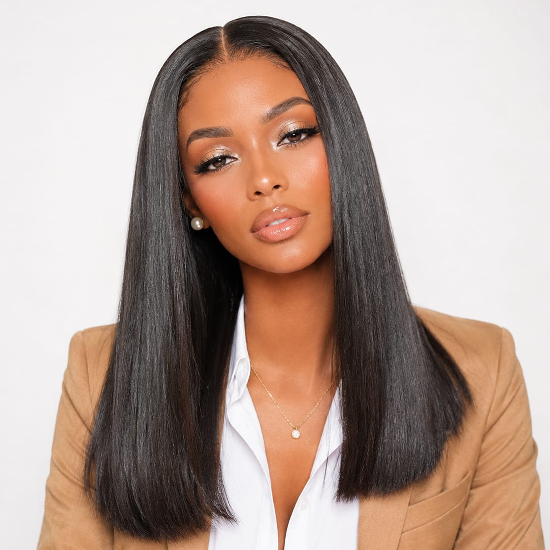AILUXY Perruque Sans Colle 4x4 Lace Closure Perruque BOB Perruque Lisse 200% densité 100% Cheveux humains  comme sur la vidéo 2 - 3 jours reçus+Un beau cadeau