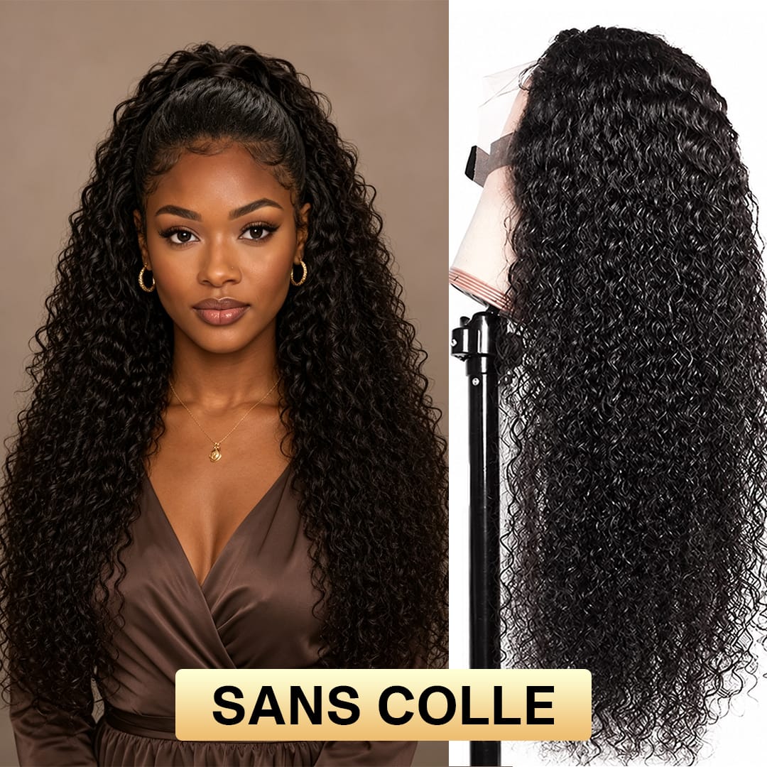 AILUXY Perruque Sans Colle 4x4 Lace Frontal Perruque Curly Vrais Cheveux Humains
