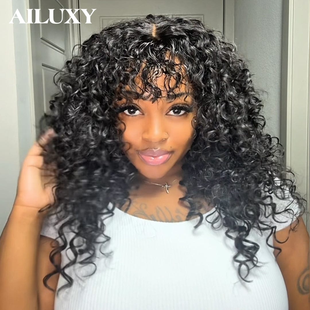 AILUXY Perruque Tressée Curly 4x4 Lace Frontal - 100% Cheveux Humains