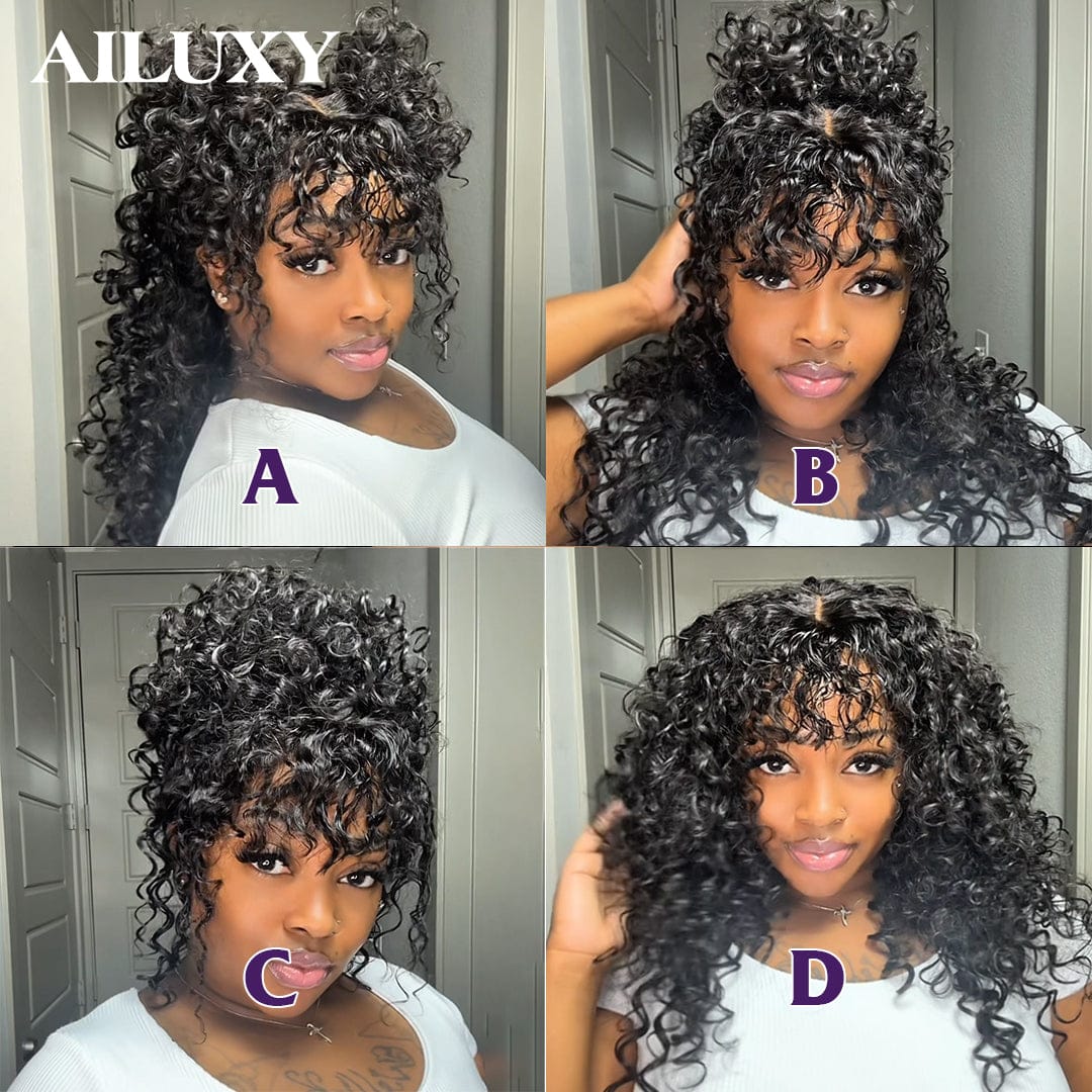 AILUXY Perruque Tressée Curly 4x4 Lace Frontal - 100% Cheveux Humains