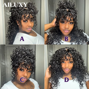 AILUXY Perruque Tressée Curly 4x4 Lace Frontal - 100% Cheveux Humains