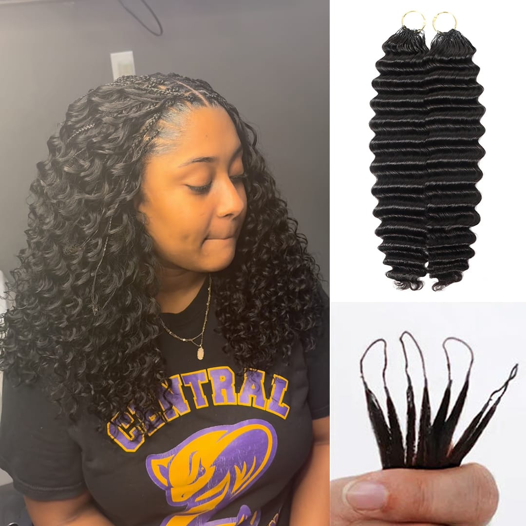 AILUXY Tissage à Nœuds Plumes Texture Deep Wave, Ondulations Profondes et Rebondissantes, Installation Sans Outils, Aspect Authentique pour Braids
