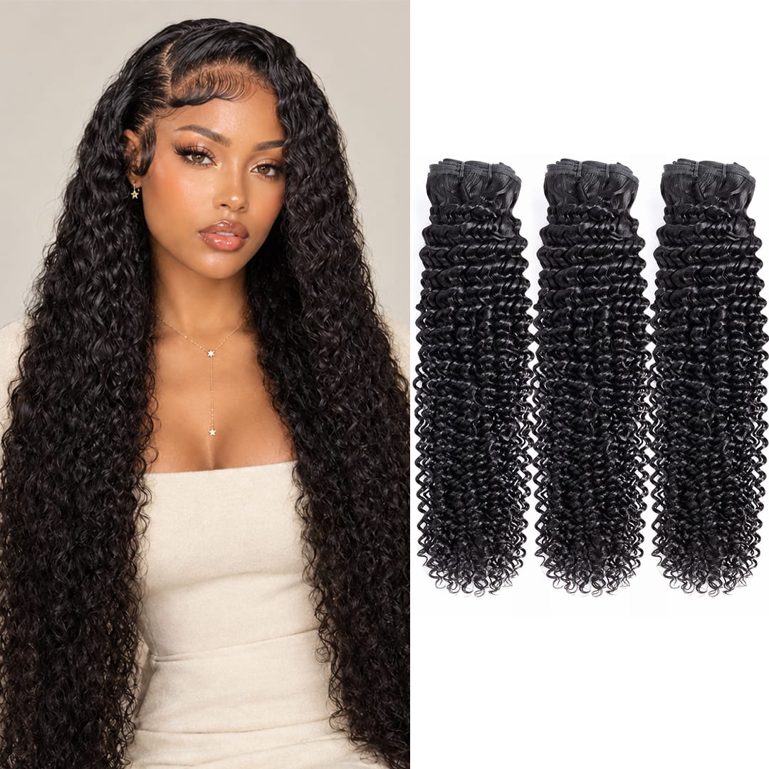 AILUXY Tissage Bouclé Noir 3 Paquets 100% Cheveux Humains