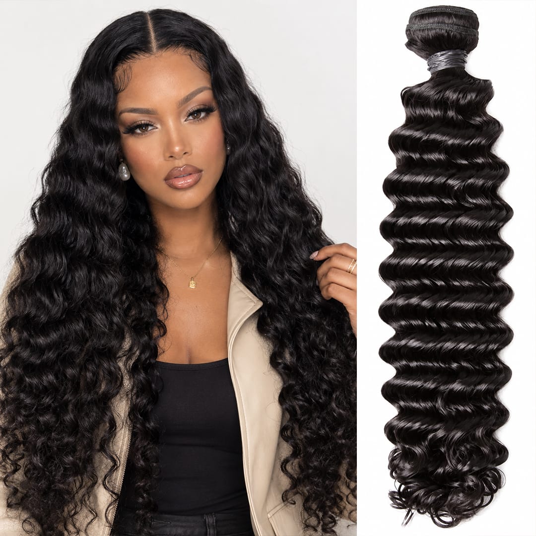 AILUXY Tissage Deep Wave Noir 100% Cheveux Humains