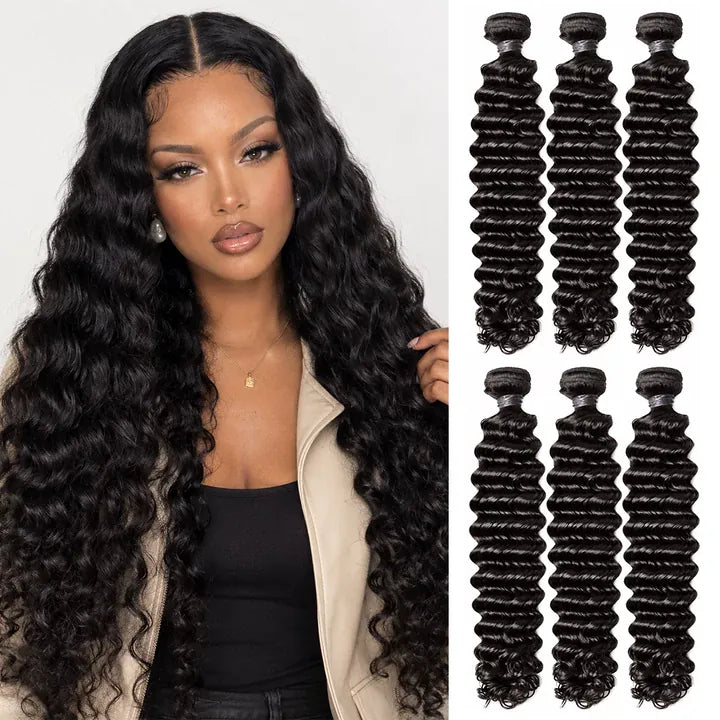 AILUXY Tissage Deep Wave Noir 3 Paquets 100% Cheveux Humains