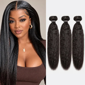 AILUXY Tissage Kinky lisse Noir 3 Paquets 100% Cheveux Humains