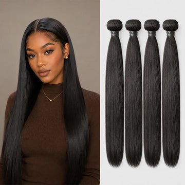 AILUXY Tissage Lisse Noir 4 Paquets 100% Cheveux Humains