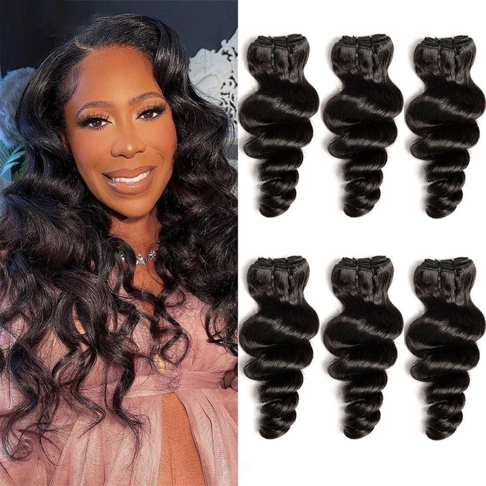 AILUXY Tissage Loose Wave Noir 3 Paquets 100% Cheveux Humains
