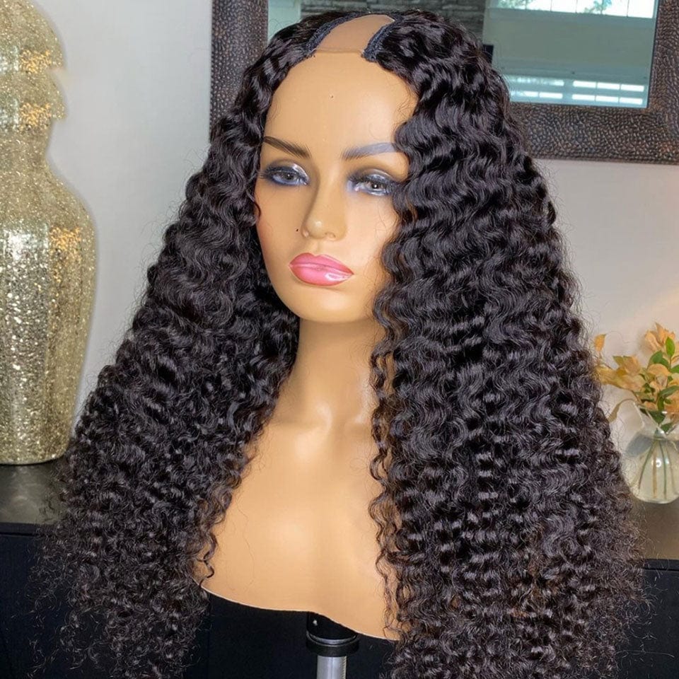 AILUXY U Part Lace Perruque Bouclée Longue Noire 100% Cheveux Humains