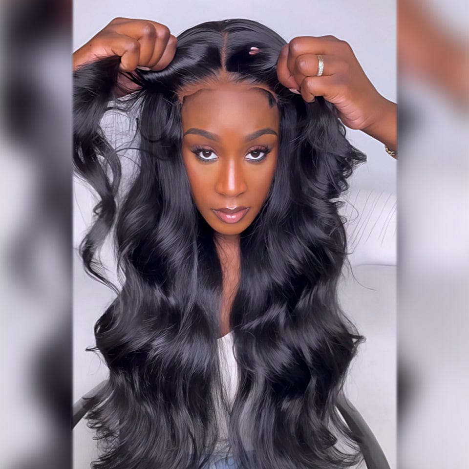 AILUXYhair 13x4 Lace Frontal Perruque body Wave Noir Perruque 200% densité 100% cheveux humains comme sur la vidéo Vente flash
