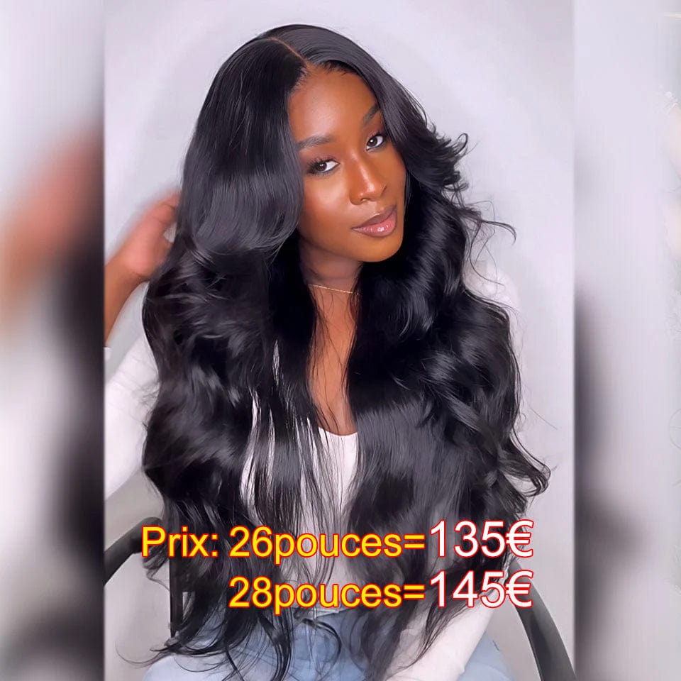 AILUXYhair 13x4 Lace Frontal Perruque body Wave Noir Perruque 200% densité 100% cheveux humains comme sur la vidéo Vente flash